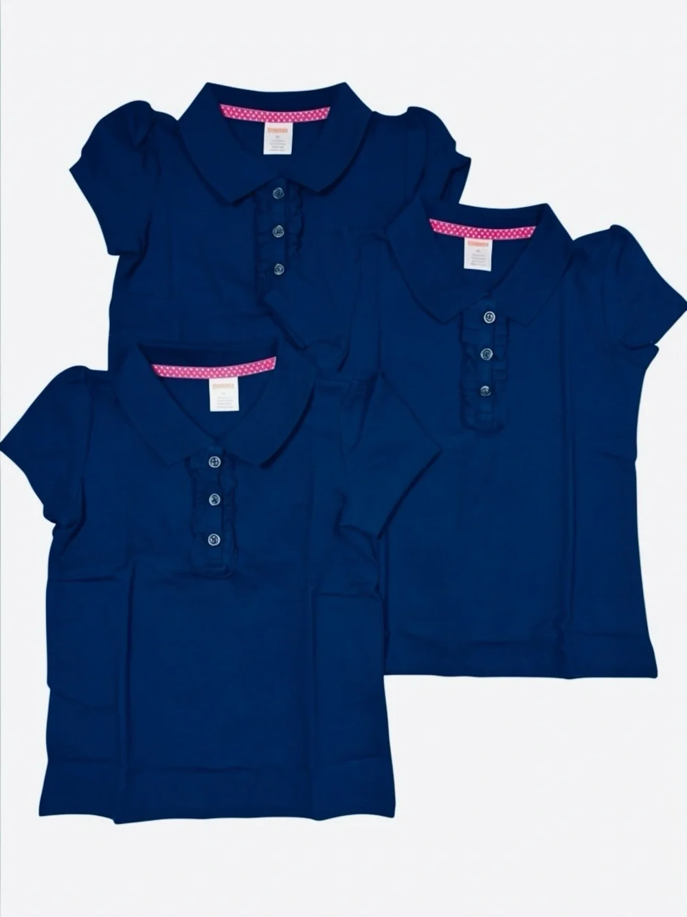 NWT New $75 Gymboree Short Sleeve Ruffle Navy Polo 3-Pack Shirts Size 4T